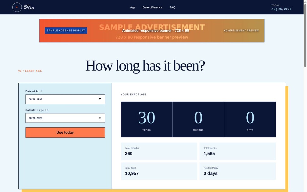 Age & Date Calculator website preview