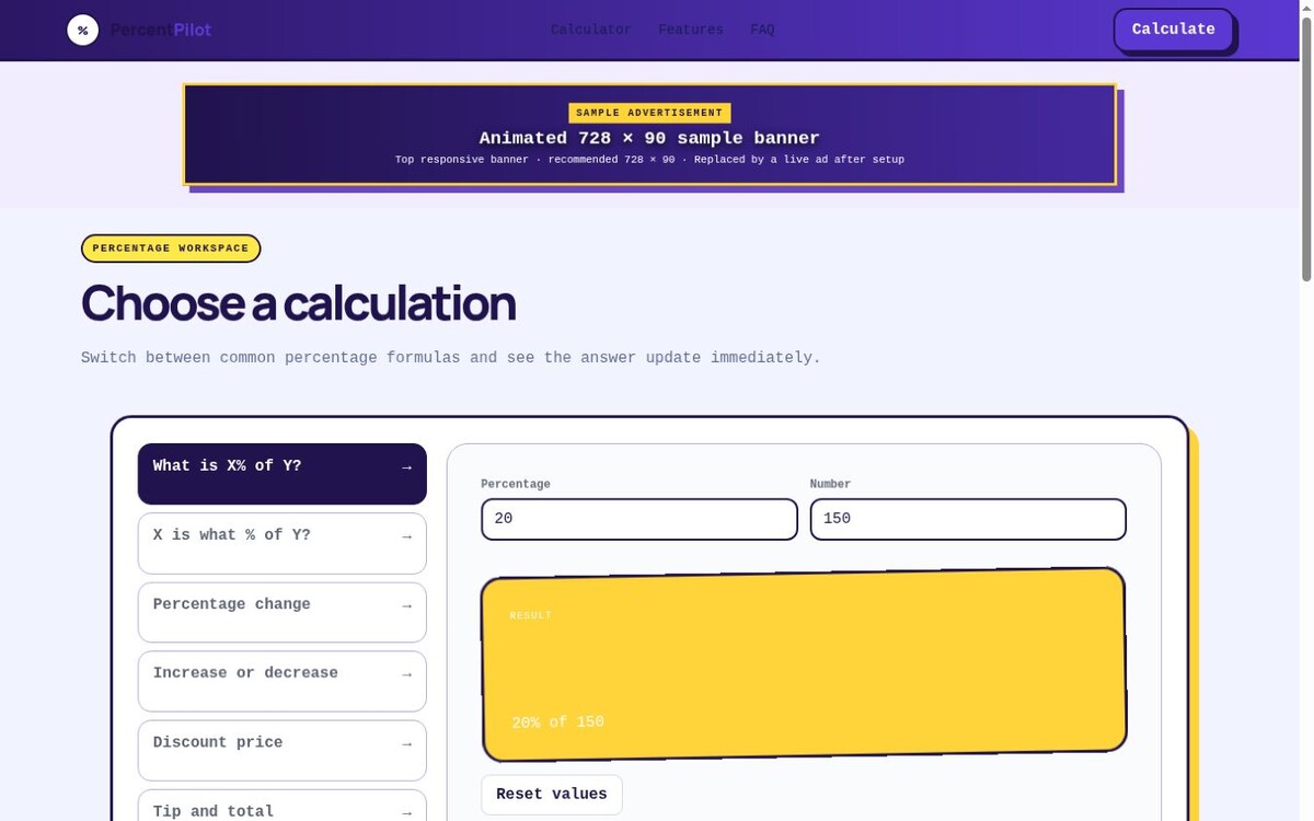Percentage Calculator website preview