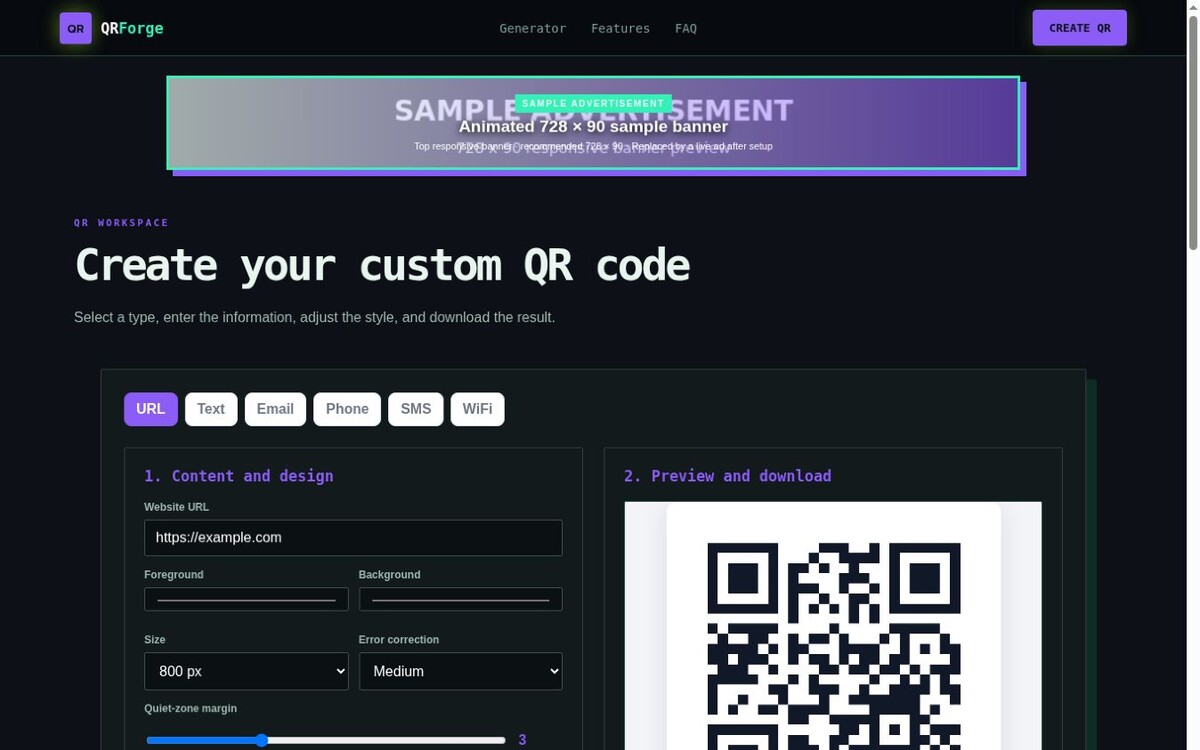 QR Code Generator website preview