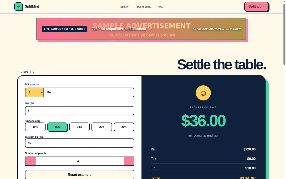 Tip & Bill Splitter website preview