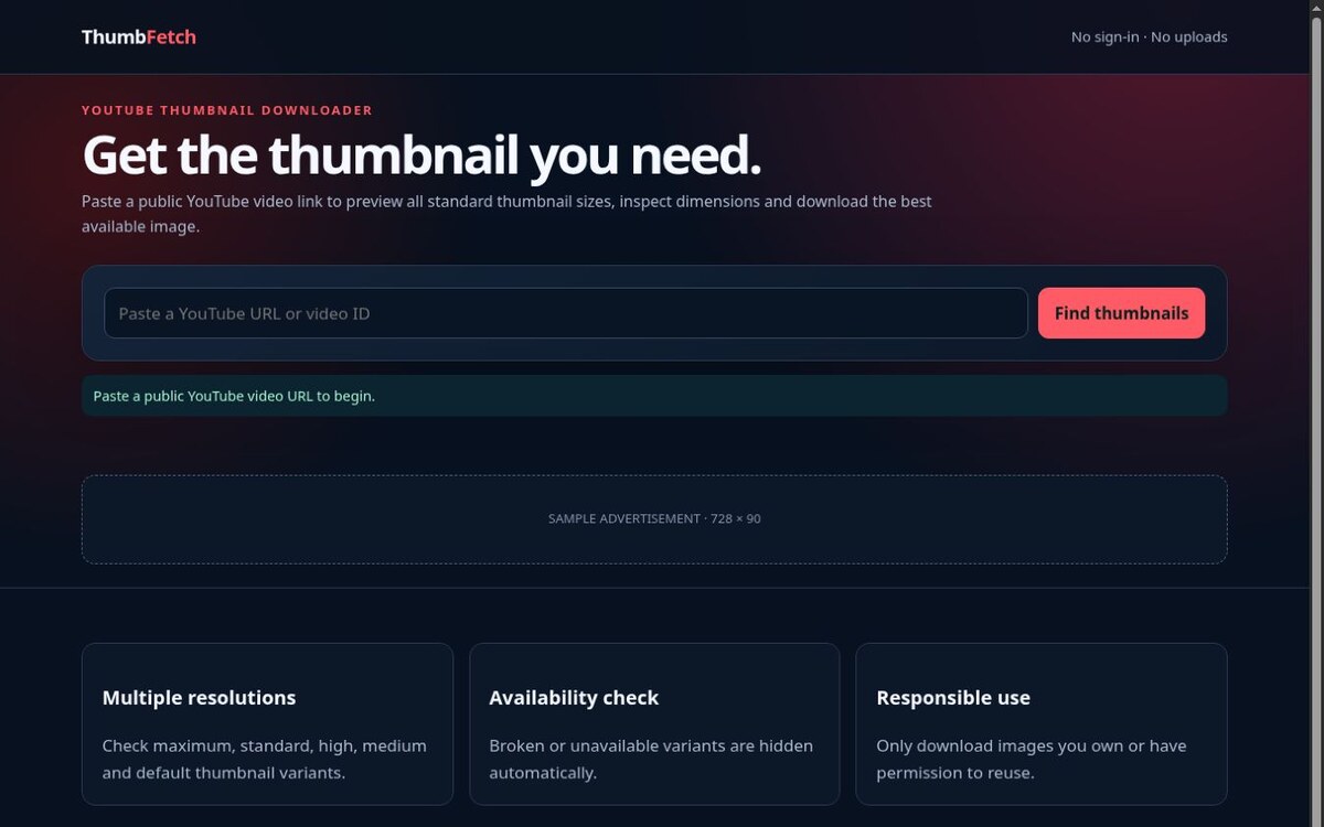 YouTube Thumbnail Downloader website preview